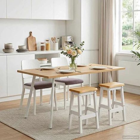Lot de 2 Tabourets de Bar Hauts Blancs 63 cm, Assise 40 x 29 cm, Design Moderne pour Cuisine et Salon (1/5)