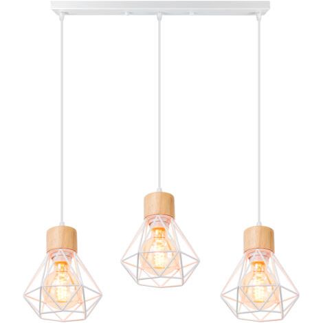 royaluxe- Lampe À Suspension Vintage Suspension Luminaire Rétro Blanche À 3 Lumières, Plafonnier D'Intérieur Moderne En Métal Et En Bois