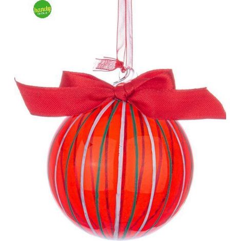 Sfera di vetro stripe Bizzotto rosso Ø8 cm