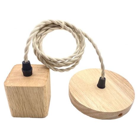 Douille de Suspension Support de Lampe Cordon Électrique et Monture de Plafonnier pour Bricolage de Luminaire en Bois avec Fil de 100cm Adapté, CarrÉ (1/5)