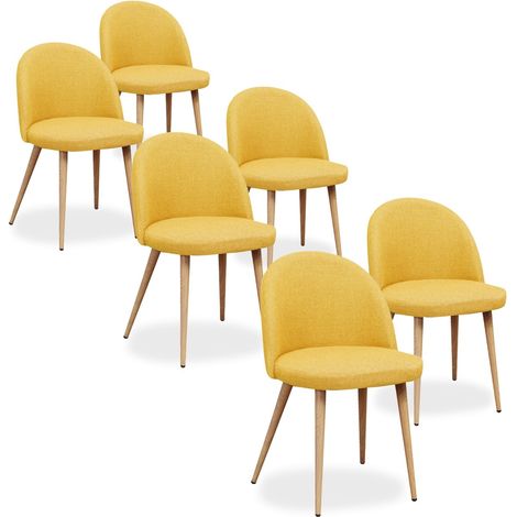 Lot de 6 chaises scandinaves Cecilia tissu Jaune
