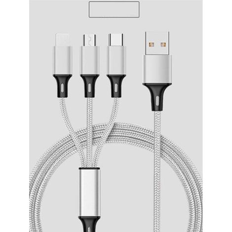 Cable De Chargement 3-en-1 USB - Compatible iOS Android Type-C - Tissé Nylon - 120 cm - 1 Pièce (1/5)