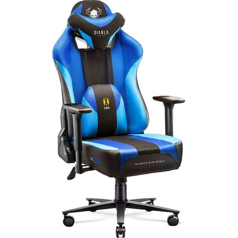 Diablo X-Player 2.0 Gaming Stuhl Computerstuhl ergonomischer Bürostuhl Gamer Chair Schreibtischstuhl Stoffbezug Frost Black - King Size