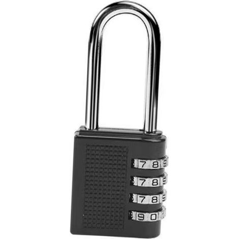 Cadenas à combinaison mécanique à 4 chiffres en alliage de zinc, grand format, pour casier de salle de sport/piscine, noir. (1/5)
