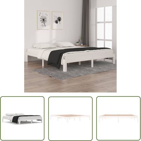 The Living Store Massivholzbett Weiß 180x200 cm - Holzbett - Massivholzbette - Kiefernbett - Doppelbett - Boxspringbettrahmen (1/5)