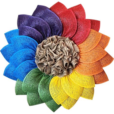 Guirlande Printemps - Couronne Arc-en-ciel 45 cm - Décoration Extérieure et Intérieure pour Porte d'Entrée - Poly Lin - Unité (1/5)