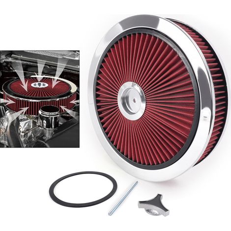 1 filtro de aire automotriz redondo, lavable y de alto flujo, rojo, 14 pulgadas x 3 pulgadas, para YX003-70-115 (1/5)