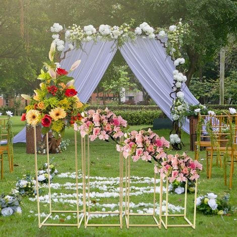 4 Stück Blumenständer Blumenhocker Metall Gold Eckig Beistelltisch Modernkor (1/5)
