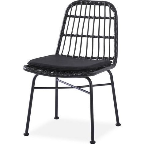 Chaise en rotin synthétique noir coussin gris SOLO (1/5)
