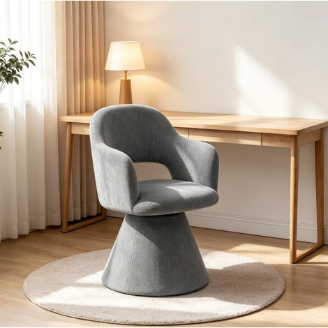Sedia girevole 60,5 x 43 x 80,5 cm grigia in lino con braccioli integrati (1/5)