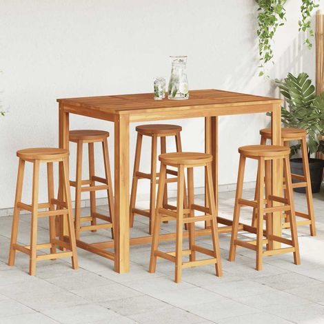 Lot de 6 tabourets de bar en bois d’acacia massif avec repose-pieds 34 x 34 x 76 cm - PANGIVO (1/5)
