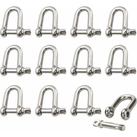 Manille Inox 12 Pièces M4 Manille Inox Acier Manille de Levage Manille D'anneau de D de Chaîne Manille Goupille Vis Boucle Manille Droite Joint Fermoir pour Chaîne (1/4)