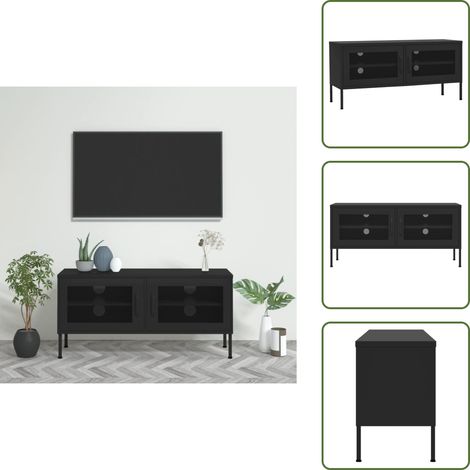 TV-Schrank Schwarz 105x35x50 cm Stahl - TV Schrank - Fernsehschränkchen - Metallregal - Stahlschrank - Wohnzimmermöbel (1/5)