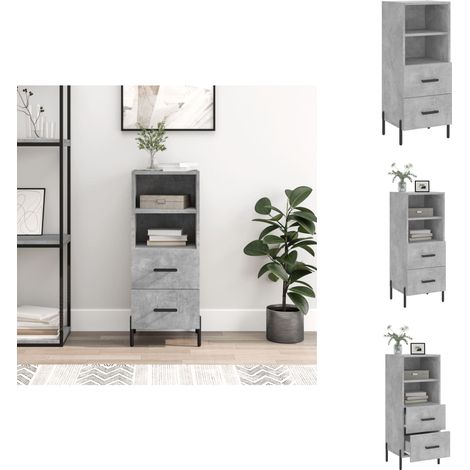 Buffet Gris béton 34,5x34x90 cm Bois d'ingénierie - Buffet Design Moderne - Meuble Rangement Gris - Armoire Cuisine - Commode Salon - Étagère Murale (1/5)