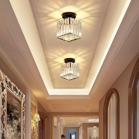 Mini Plafonnier En Cristal - Lustre En Cristal Moderne - Plafonnier À LED Pour Couloir - Entrée, Restaurant - E27 Noir (1/5)