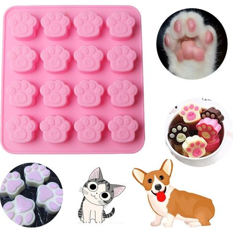 Stampo in silicone a forma di zampa di gatto, 16 cavità, teglia da forno a forma di animale domestico per cioccolato, caramelle, biscotti, rosa.