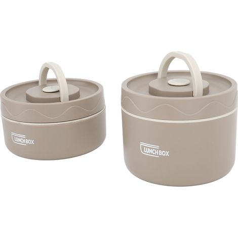 Boîte à lunch isotherme en acier inoxydable 304, multifonctionnelle, ronde et portable, avec sac isotherme, couleur café foncé (lot de 2). (1/5)