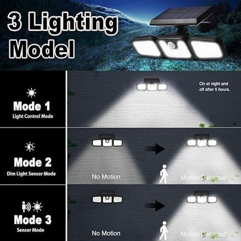 Lampe Solaire Exterieur, Lumière Solaire Extérieure avec Détecteur de Mouvement 74 LED,, IP65 Étanche pour Jardin, Entrée, Terrasse (1/5)