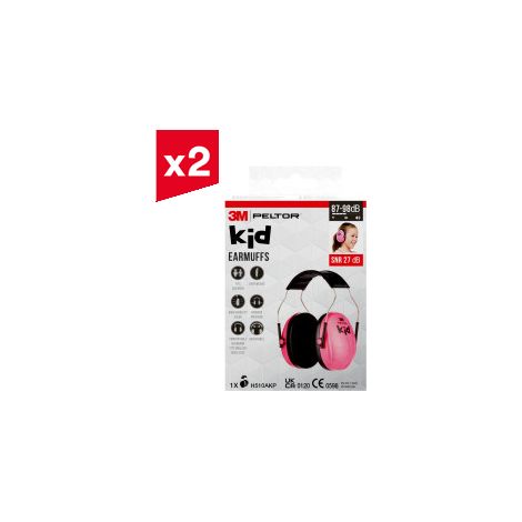 Lot de 2 casques anti-bruit pour enfants 3M™ PELTOR™ Kid, SNR 27 dB, rose