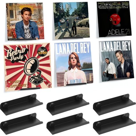 6 Pièces Support Vinyle Mural, Accroche Porte Vinyle, étagères Flottantes pour Disques Vinyles, Livres, CD, Chambre, Salon, Bureau (1/5)