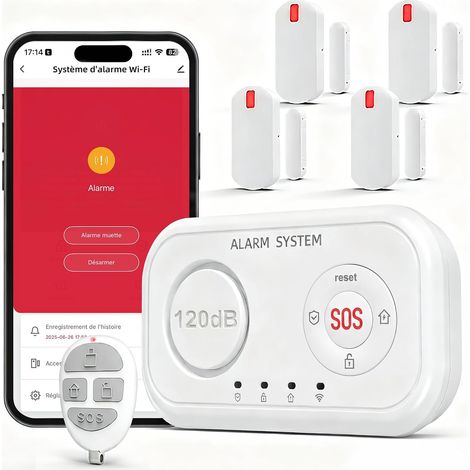 Alarme Maison sans Fil: Centrale 120dB - Kit Alarme Maison avec Alarme Porte et fenêtre - détecteur de Chute - Protégez Votre Famille et Vos biens en Votre Absence (1/5)