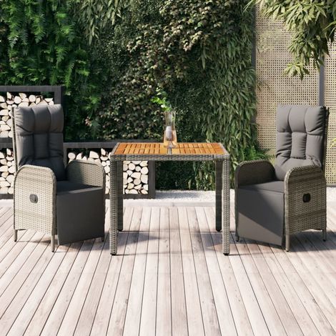 Set da Pranzo da Giardino 3 pz con Cuscini in Polyrattan Grigio vidaXL (1/5)