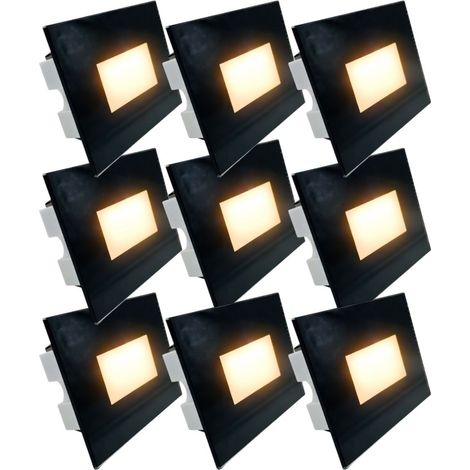 Kit 9 faretti segnapasso a LED Nero da incasso 503 in vetro IP65 CCT 3 colori 4W luce scale parete interno esterno