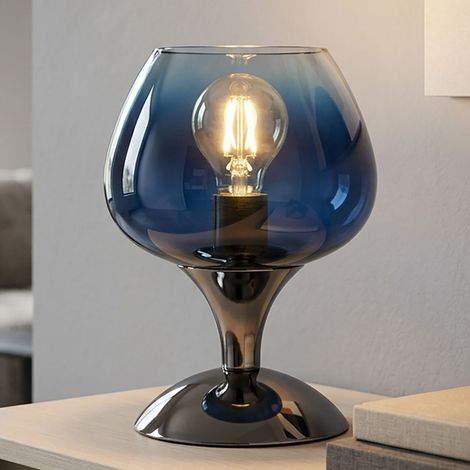 Lampada da tavolo a LED, lampada da camera da letto, lampada da lettura in vetro blu, altezza 20,5 cm (1/5)