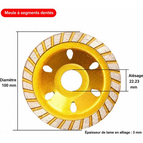 Disque boisseau diamanté ondulé 100 mm pour meuleuse d'angle, alésage 22.23 mm, grain 30/50 100 22.23 5 30 40 × 30 × 20 cm 100 g – Livraison gratuite
