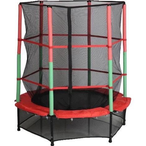 Trampoline, Filet de sécurité, Tapis de saut intégré, Rouge (1/2)