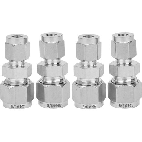 Raccord de compression droit en acier inoxydable, double bague, adaptateur pour tube (Ф1/4-Ф3/8), lot de 4 pièces (1/5)