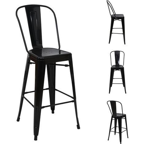 [NEUWERTIG] 4er-Set Barhocker HHG-866, Barstuhl Tresenhocker mit Lehne, Metall Industriedesign schwarz
