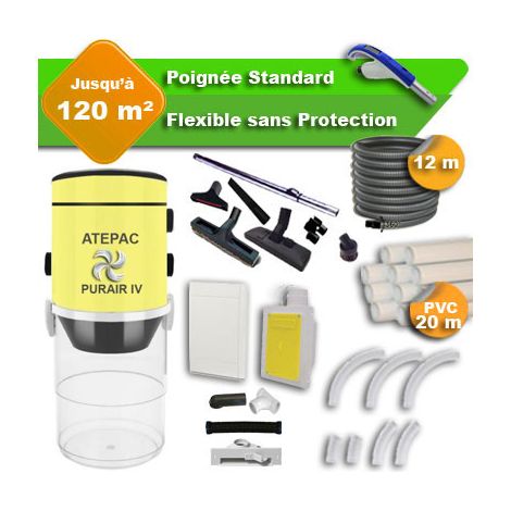 Aspirateur central PURAIR IV garantie 5 ans + flexible rétractable 12 m standard + 7 accessoires + kit 1 prise RETRAFLEX + kit prise balai (rayon d'action 120 m2) (1/5)