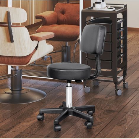 Tabouret de travail pivotant noir avec dossier et roulettes OKWISH (1/5)