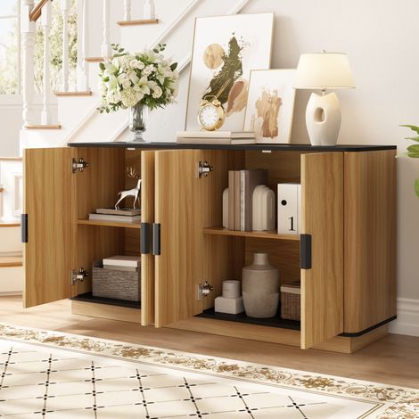 Sideboard 139x40x75 cm Natur Holzoptik Spanplatte mit Wellenstruktur und sanft schließenden Türen (1/5)