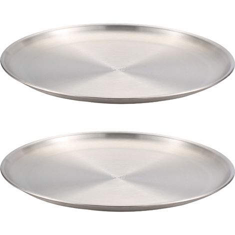 Plat Métallique Rond - Acier Inoxydable 18/10 - Pour Pique-Nique Extérieur Camping Réception - Lot de 2 (1/5)