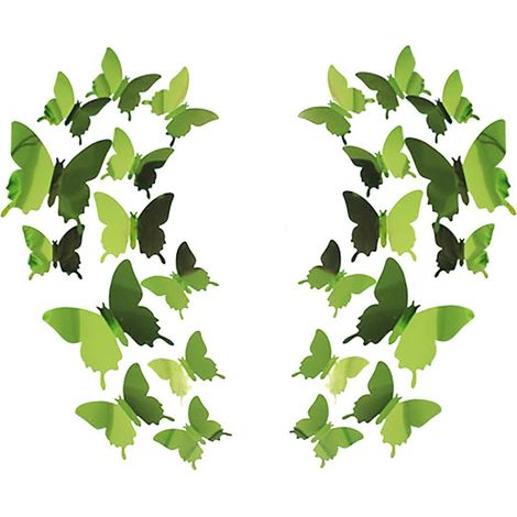 24 Pièces 3D Miroir Papillon Art Stickers Muraux Décoratifs Décor à la Maison (vert) (1/5)