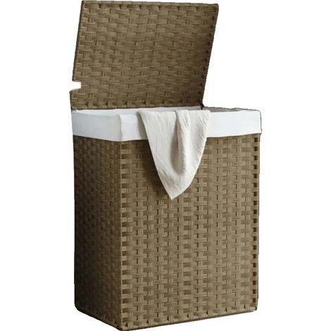 Cesto portabiancheria in resina intrecciata, 46 cm x 33 cm x 60 cm, rivestimento interno in poliestere removibile, design pieghevole, facile da pulire, fascino rustico (1/5)