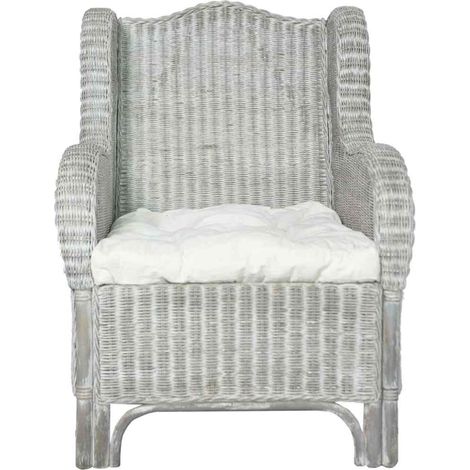 Maison Exclusive - Poltrona con Cuscino Grigio in Rattan Naturale e Lino (1/5)