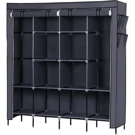 Placard à vêtements Penderie portable Rack à vêtements 12 étagères 4 poches latérales Gris