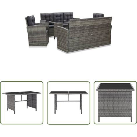 INLIFE Mobilier à dîner de jardin 5pcs et coussins Résine tressée Gris (1/5)