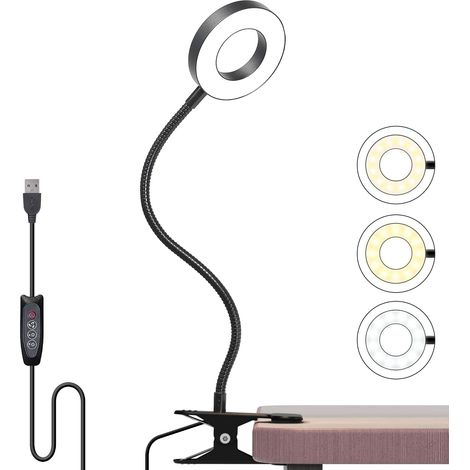 Lampe à pince lit 48 LED, lampe de lecture dimmable 3 modes noir (1/5)