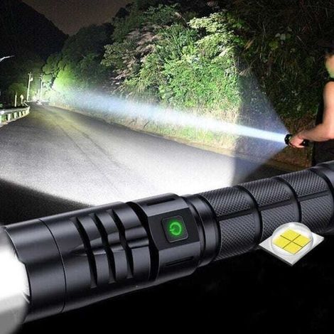 LED Torche Ultra Puissante 10000 Lumens, Torche Militaire Tactique Rechargeable USB 5 Modes IPX4 Étanche, Batterie Incluse (1/4)