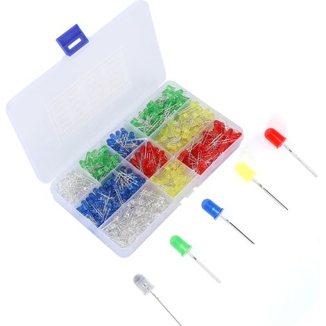 Lot de 500 LED 5mm rondes, pastilles traversantes à tête plate, pattes courtes, composants électroniques (1/5)