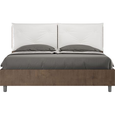 Letto Matrimoniale 160x190 cm con Rete e Contenitore Struttura Noce con Cuscini in Similpelle Egos Appia Bianco (1/4)