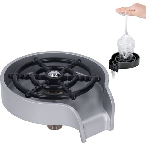 Barre de rinçage de verres haute pression pour évier, kit lave-tasses automatique avec base en ABS et tuyau de 80 cm, couleur argent. (1/5)