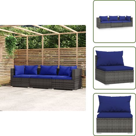 Canapé 3 places avec coussins Gris Résine tressée - Canapé Extérieur - Salon De Jardin - Meuble De Jardin - Mobilier De Jardin - Set De Salon De Jardin