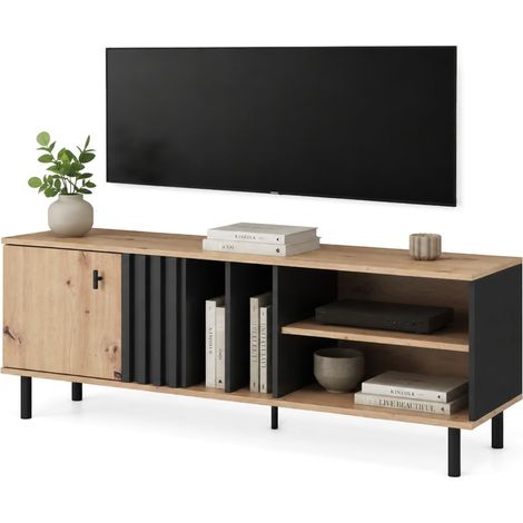 Mobile Porta tv Kali, 2 Ripiani, Un'anta, con Piedini, 138x40x49h cm Marrone Rovere Nodi