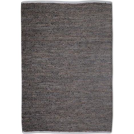 Tapis marron 120 x 180 cm en chanvre tissé et cuir recyclé - INDRA (1/2)