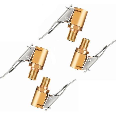 Lot de 4 Mandrins à Air Comprimé avec Adaptateur à Clip pour Gonfleur de Pneu, 8mm Adaptateur de Valve de Pneu de Voiture en Laiton, Adaptateur de Mandrin à Air, sans Fuite